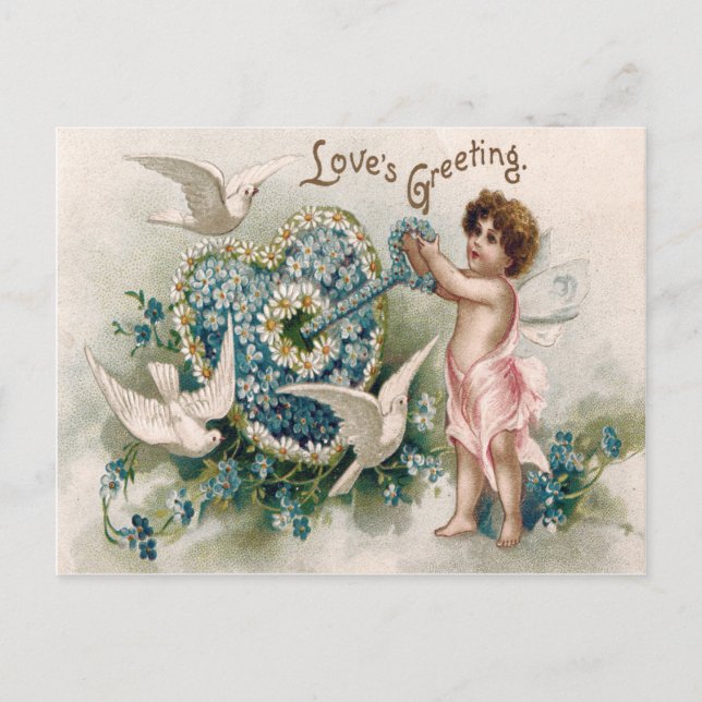 Cupid Vergiss-Me-Not-Dove-Key-Daisy Postkarte (Vorderseite)