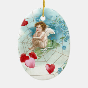 Cupido fängt Herzen in einem Vintage-Valentins-Spi Keramik Ornament