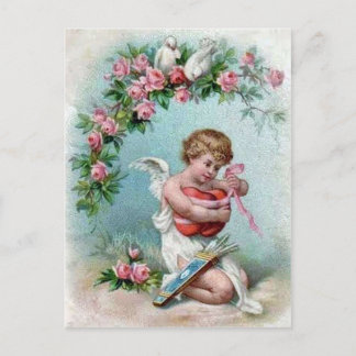 Cupido hält Herz Postkarte