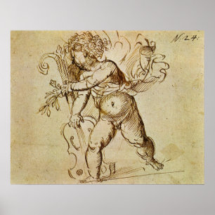 Cupido mit einer Violine von Domenico Campagnola Poster