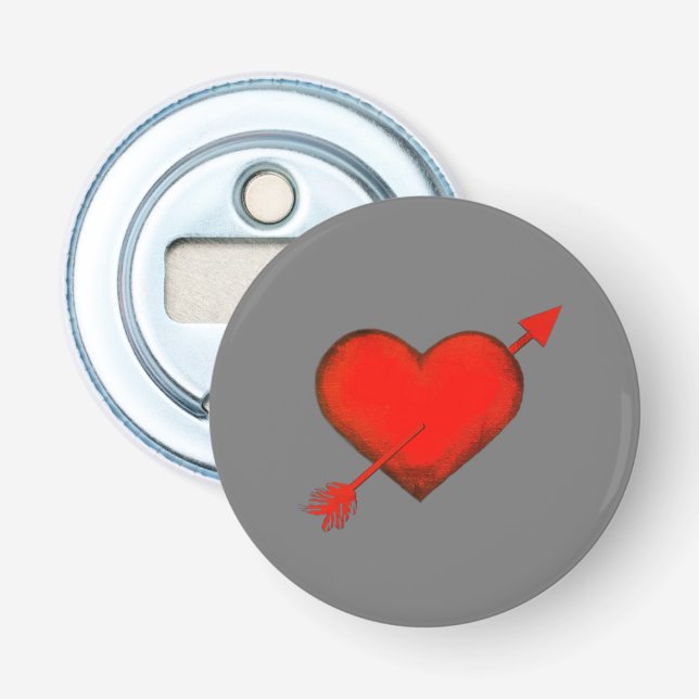 Cupid's Arrow Red auf Grey Button Bottle Opener Flaschenöffner (Vorderseite)