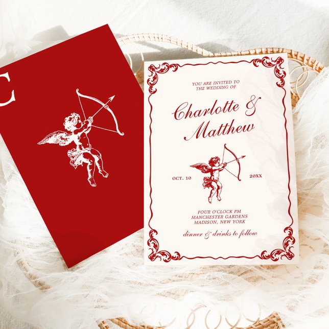 Cupids Arrow Red Vintage Hochzeit Einladung (Von Creator hochgeladen)