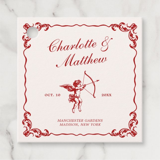 Cupids Arrow Red Vintage Hochzeit Geschenkanhänger (Vorderseite)