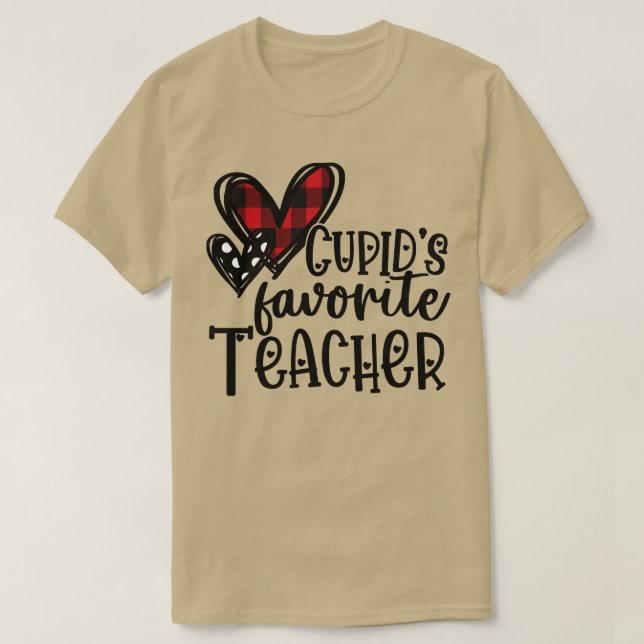 Cupids Favorite Teacher Buffalo Karierte Liebe Her T-Shirt (Design vorne)