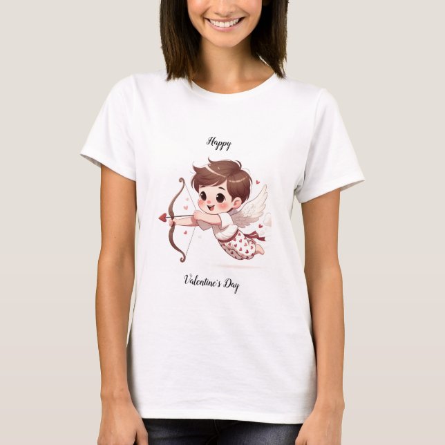Cupids glücklicher Valentinstag T-Shirt (Vorderseite)