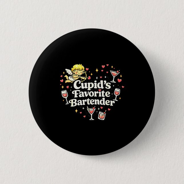 Cupids Lieblings-Barkeeper lustiges Valentinsgeträ Button (Vorderseite)