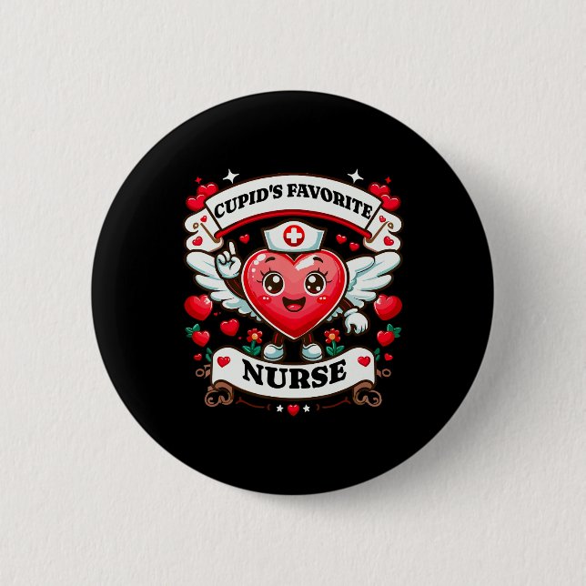 Cupids Lieblingskrankenschwester Valentinstag Kran Button (Vorderseite)