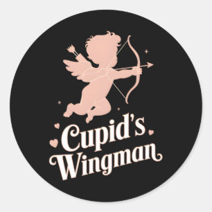 Cupids Wingman Funny Valentine's Day Angel Design Runder Aufkleber