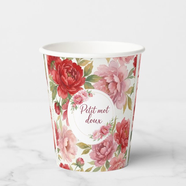 Cups en carton florales Petit mot doux Pappbecher (Vorderseite)