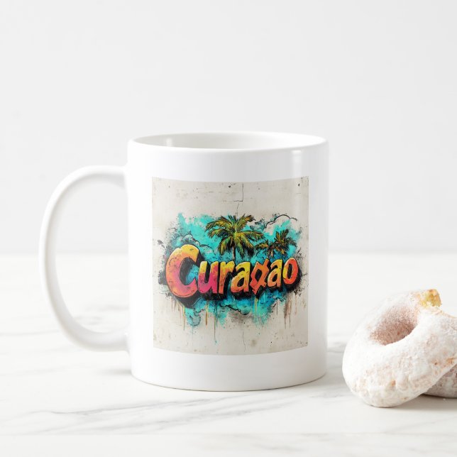 Curaçao Graffiti Vibes: Art der Insel Street Kaffeetasse (Mit Donut)