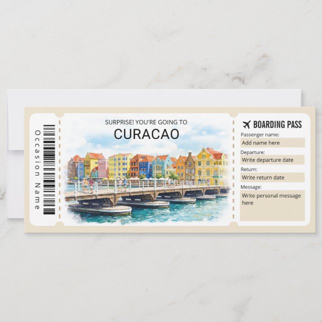 Curaçao-Reise-Boarding-Pass-Ticket Einladung (Vorderseite)