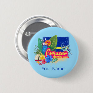 Curaçao Retro-Karibikinsel mit Schildkröte Vintage Button