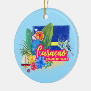Curaçao Retro-Karibikinsel mit Schildkröte Vintage Keramik Ornament