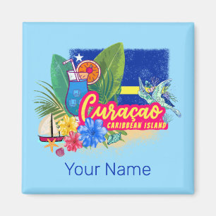 Curaçao Retro-Karibikinsel mit Schildkröte Vintage Magnet