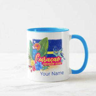 Curaçao Retro-Karibikinsel mit Schildkröte Vintage Tasse
