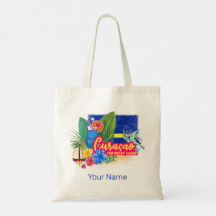 Curaçao Retro-Karibikinsel mit Schildkröte Vintage Tragetasche