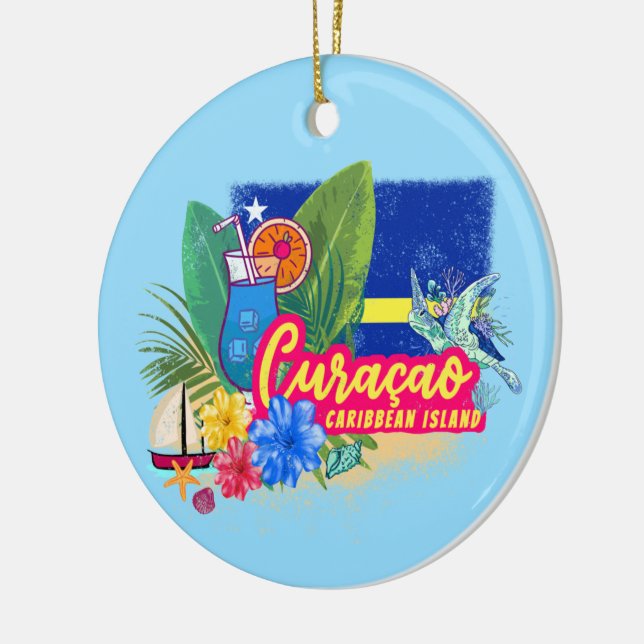 Curacao Retro-Karibische Insel mit Schildkröte Vin Keramik Ornament (Links)