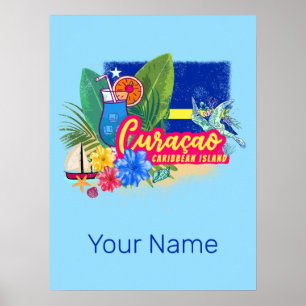 Curacao Retro-Karibische Insel mit Schildkröte Vin Poster