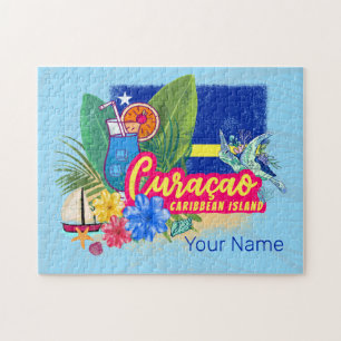 Curacao Retro-Karibische Insel mit Schildkröte Vin Puzzle