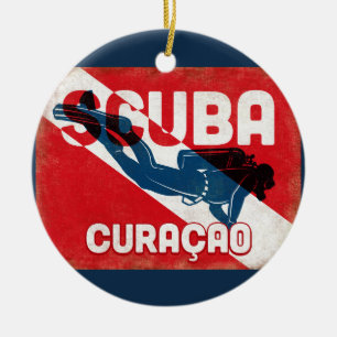 Curaçao Scuba Diver - Blue Retro Keramik Ornament