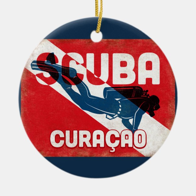 Curaçao Scuba Diver - Blue Retro Keramik Ornament (Vorne)