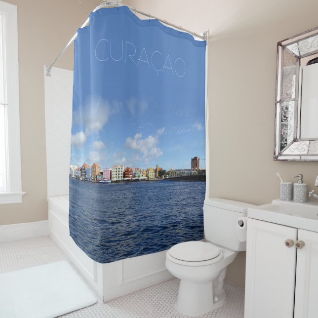 Curaçao Skyline mit/ohne Text (anpassbar) Duschvorhang (Beispiel)