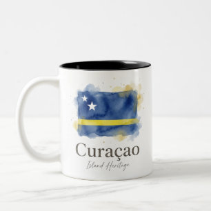Curaçao-Wasserfarbenflagge Karibisches Erbe Zweifarbige Tasse
