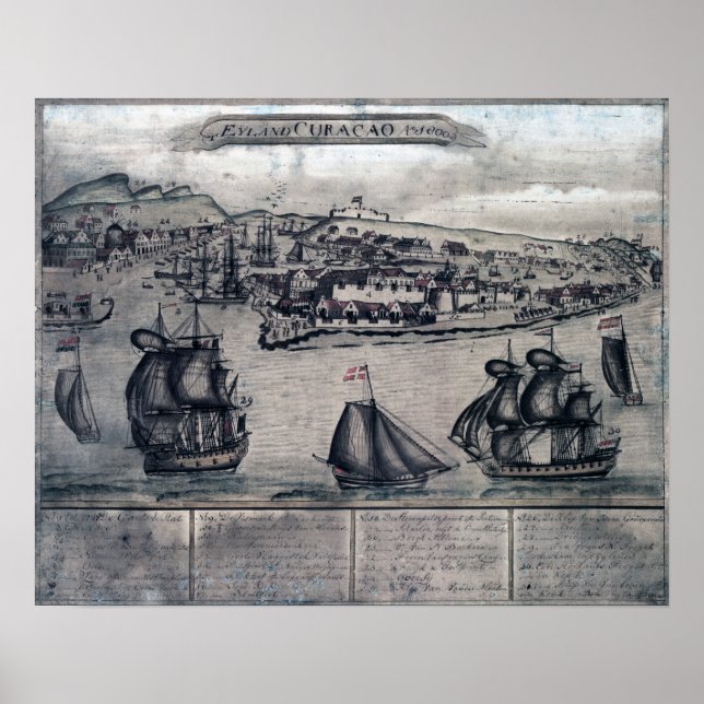 CuracaoPanoramakarte Curacao, Niederlande Poster (Vorne)