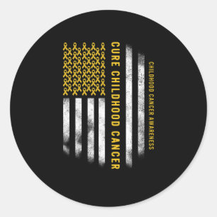 Cure Children Cancer Gold Ribbon USA Flag Support Runder Aufkleber