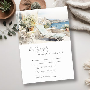 Curfu Griechenland Wasserfarbenlandschaft Hochzeit RSVP Karte