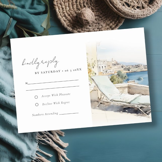 Curfu Griechenland Wasserfarbenlandschaft Hochzeit RSVP Karte (Von Creator hochgeladen)