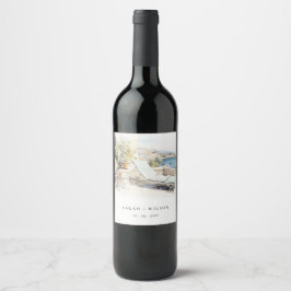 Curfu Griechenland Wasserfarbenlandschaft Hochzeit Weinetikett