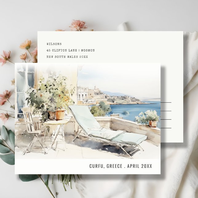 Curfu Griechenland Wasserfarbenwelt Landschaftsrei Postkarte (Von Creator hochgeladen)