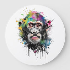  Curioso y colorido chimpancé Große Wanduhr
