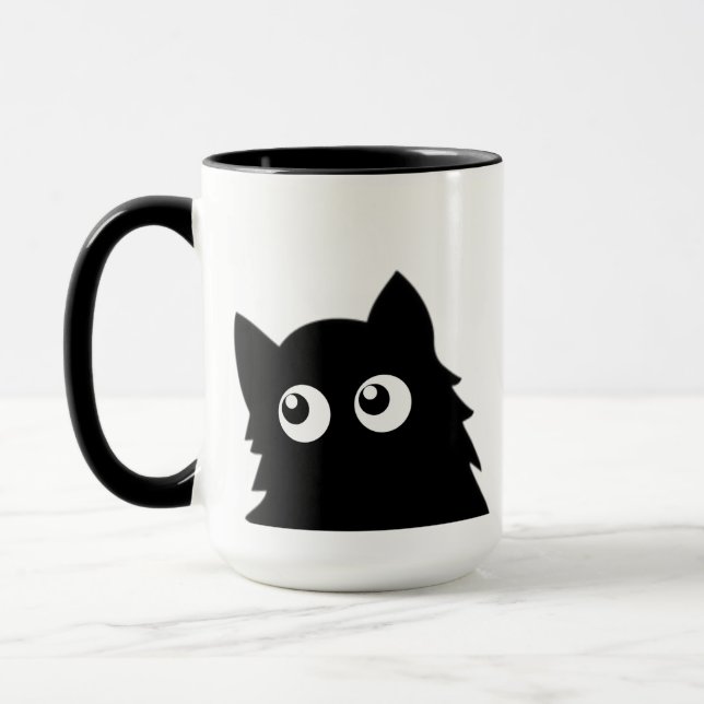 Curious Black Cat Cute Minimal Cat Design Tasse (Links)