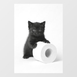 Curious Black Kitten Guarding Toilet Paper Roll On Fensteraufkleber