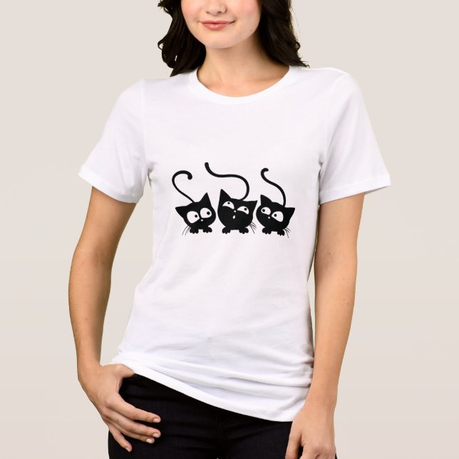  Curious Black Kittens Trio Playful Cat Lovers  Tri-Blend Shirt (Vorderseite)