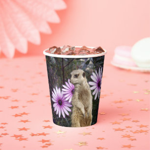 Curious Bloom: Meerkat unter den Lila Tageszeitung Pappbecher