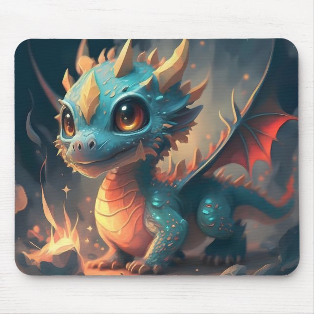 Curious Blue Chibi Dragon Mousepad (Vorne)