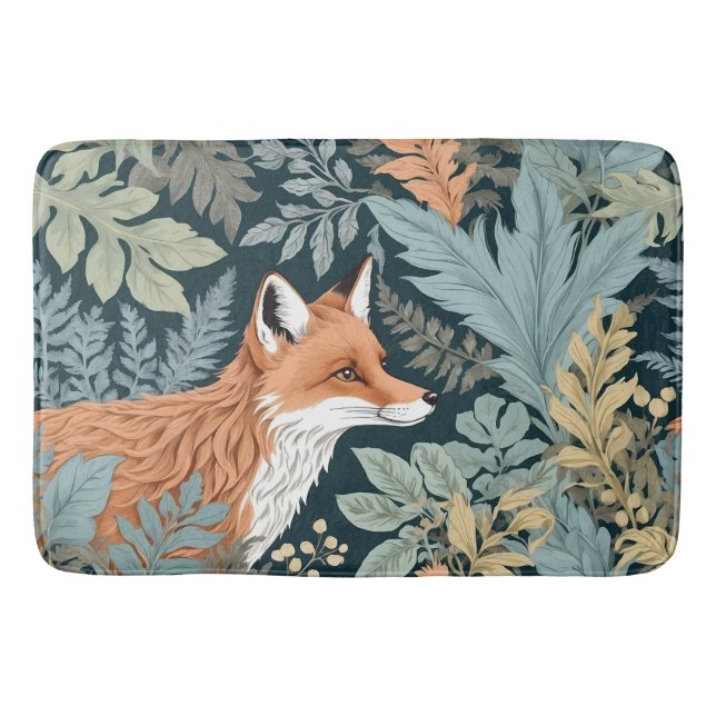 Curious Fox Fern Blätter William Morris Inspiriert Badematte (Vorderseite)