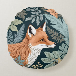 Curious Fox Fern Blätter William Morris Inspiriert Rundes Kissen
