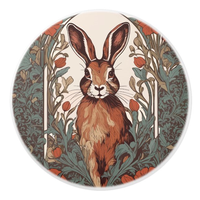 Curious Hare William Morris Inspired Floral Keramikknauf (Vorderseite)