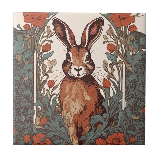 Curious Hare William Morris Inspirierte floral Fliese (Vorderseite)