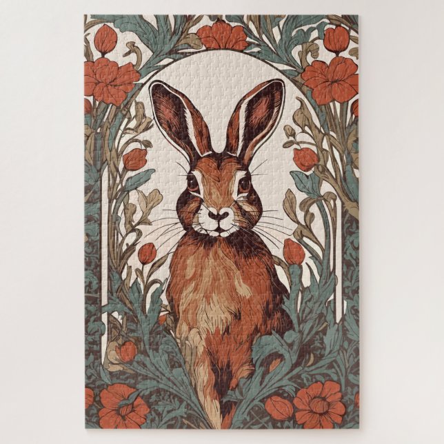Curious Hare William Morris Inspirierte floral Puzzle (Vertikal)