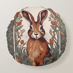 Curious Hare William Morris Inspirierte floral Rundes Kissen