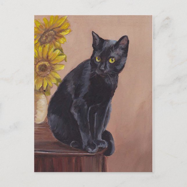 "Curious Kitten" Black Cat Art Postcard Postkarte (Vorderseite)