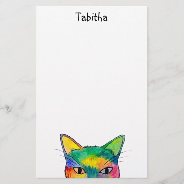 Curious Rainbow Cat Stationery Briefpapier (Vorderseite)