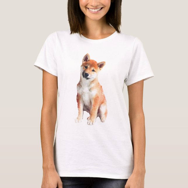 Curious Shiba Inu Puppy Watercolor Women T-Shirt (Vorderseite)