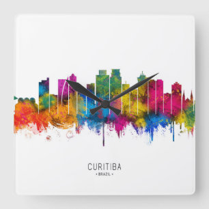Curitiba Brasilien Skyline Quadratische Wanduhr