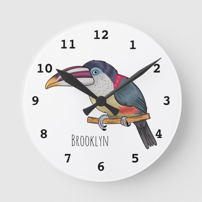 Curl-Corsted-Aracari-Cartoon Runde Wanduhr (Vorderseite)